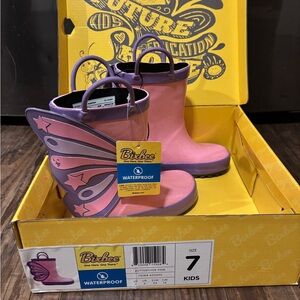 Bixbee Pink Sparkly Butterfly Rain Boots